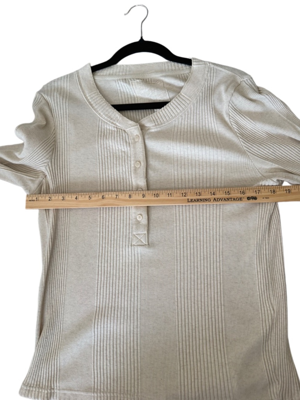 Y2K Aerie Cream Ribbed Henley Long Sleeve Top - Picture 5 of 6